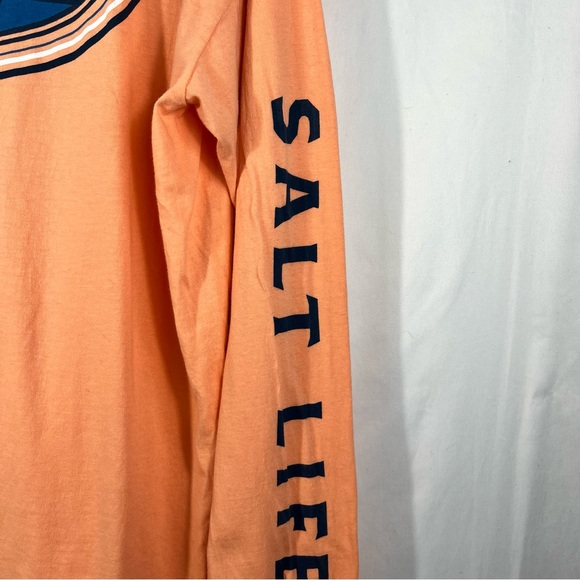 Salt Life Orange Long Sleeve Double Sided Swordfish Logo Graphic Tee XL Beach - Picture 3 of 6